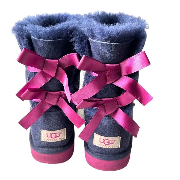 Ugg suede boots size 5 pink blue Bailey Boot with Bow Peacoat - Picture 2 of 6